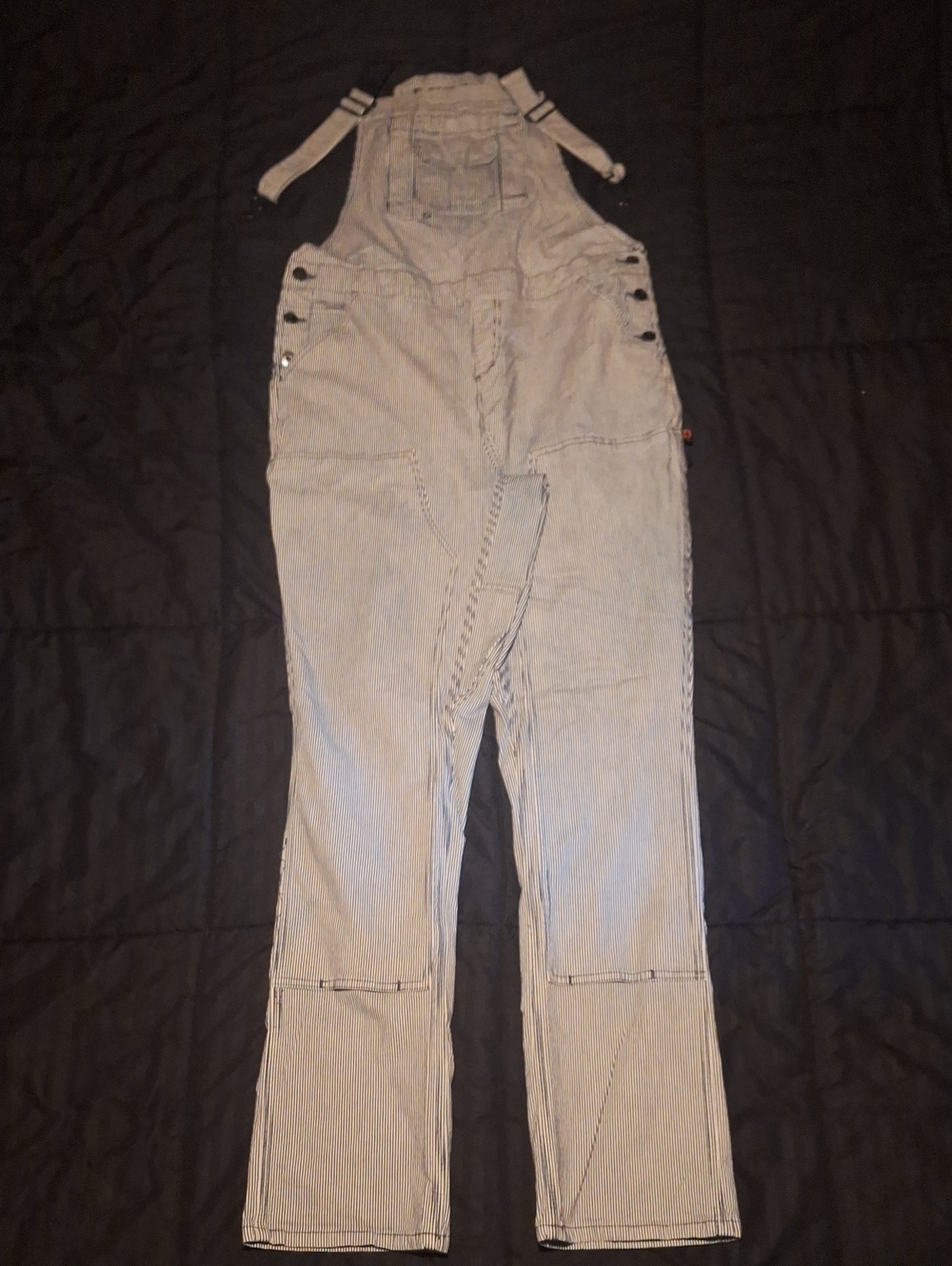 Doverail Striped Denim Overalls - Light Blue/White